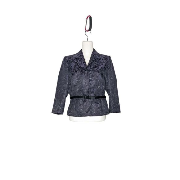 Alex Marie Blazer Belted Floral Print 10 Purple Black Paisley Metallic Formal Ja - Picture 1 of 6